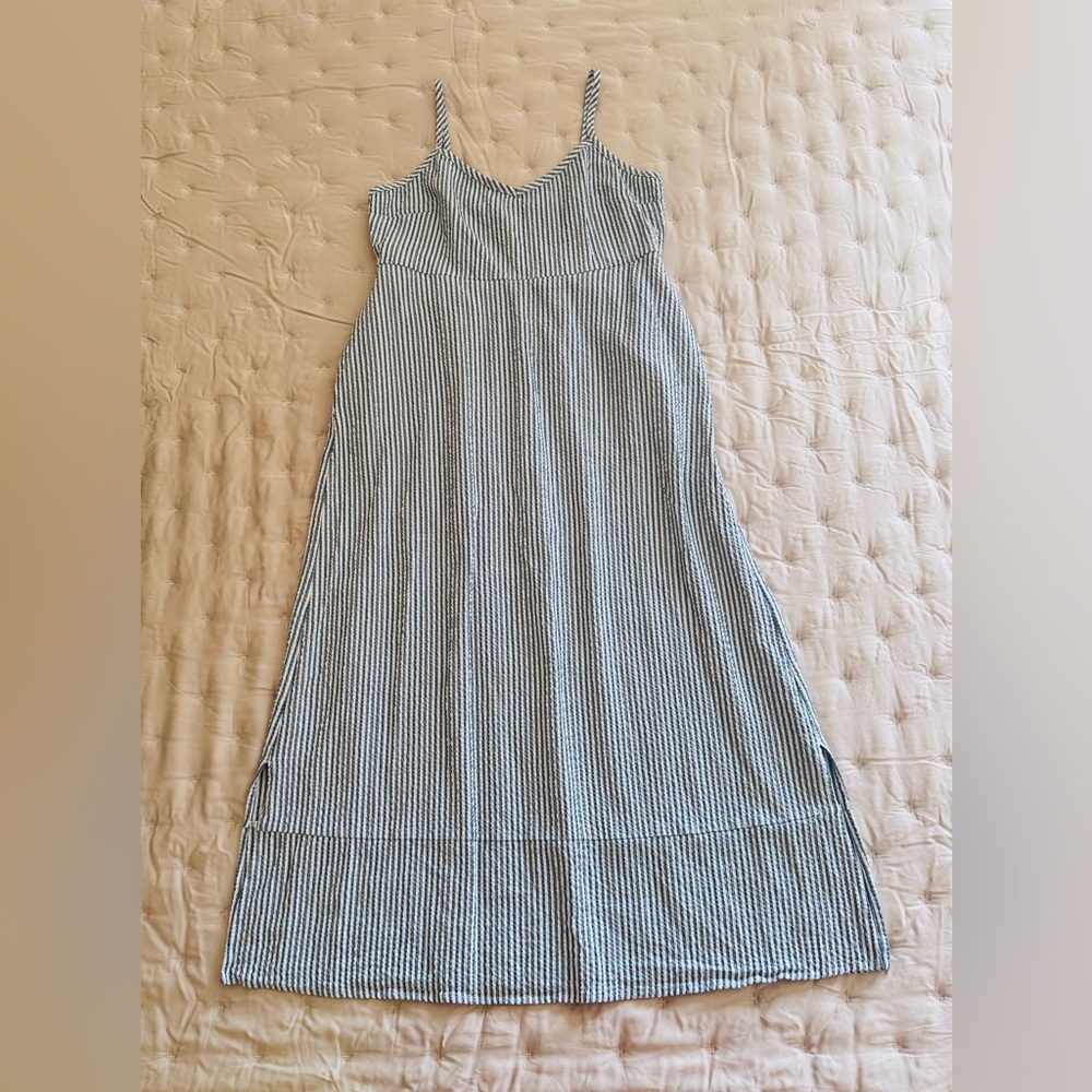 Market&Spruce Blue and White Striped Midi Dress
